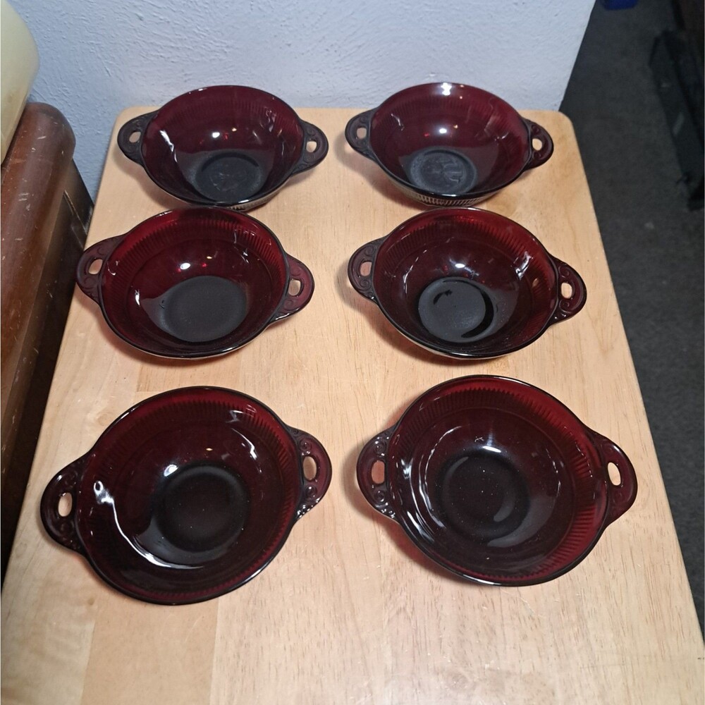 6 Vintage Anchor Hocking Ruby Red Glass 5"3/4 Candy Dish